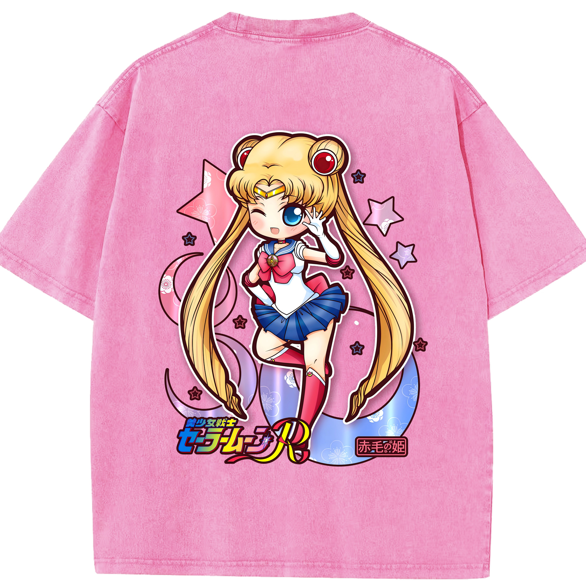 （画像用） 美少女戦士セーラームーン 月野 うさぎ つきの うさぎ Sailor Moon Tsukino Usagi 綿100% ヴィンテージ風 半袖Tシャツ（背面プリント）